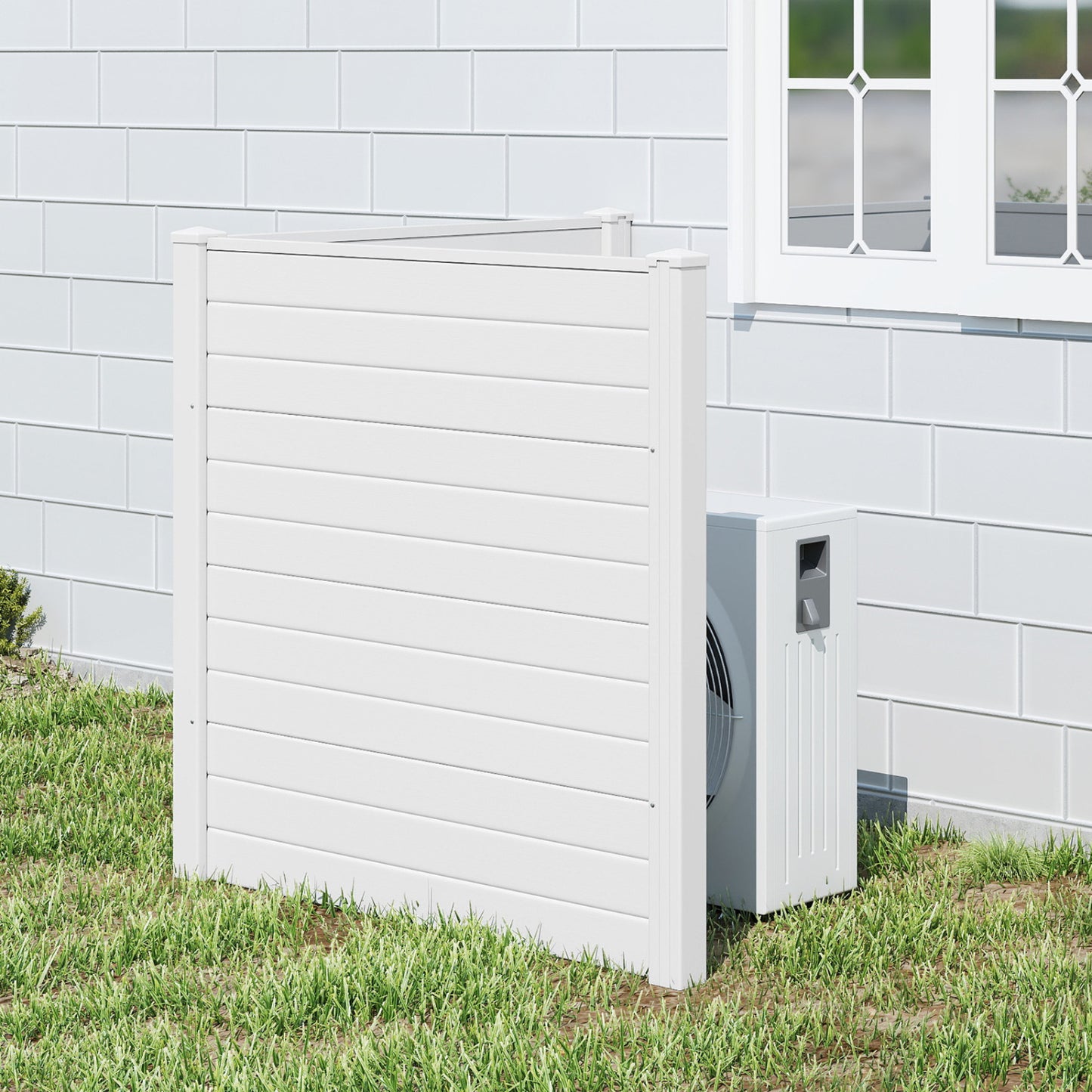 48 x 48 Inch Freestanding Air Conditioner Fence, Metal Ground Stakes, White Decorative Fencing & Flooring at Gallery Canada