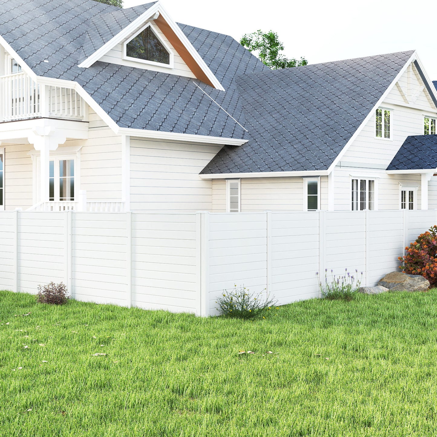 48 x 48 Inch Freestanding Air Conditioner Fence, Metal Ground Stakes, White Decorative Fencing & Flooring at Gallery Canada