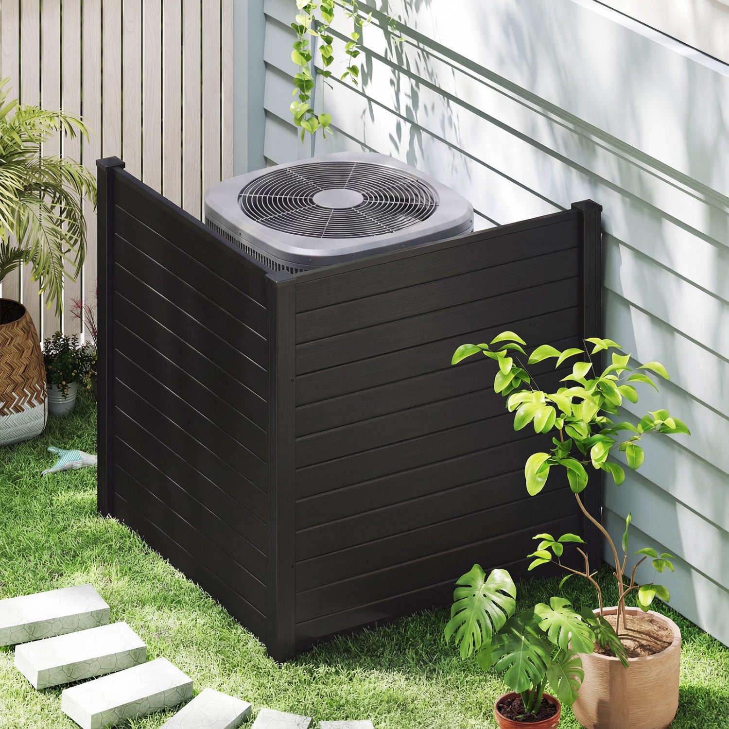 48-Inch Air Conditioner Fence, 2-Panel Privacy Screen, Black Decorative Fencing & Flooring at Gallery Canada
