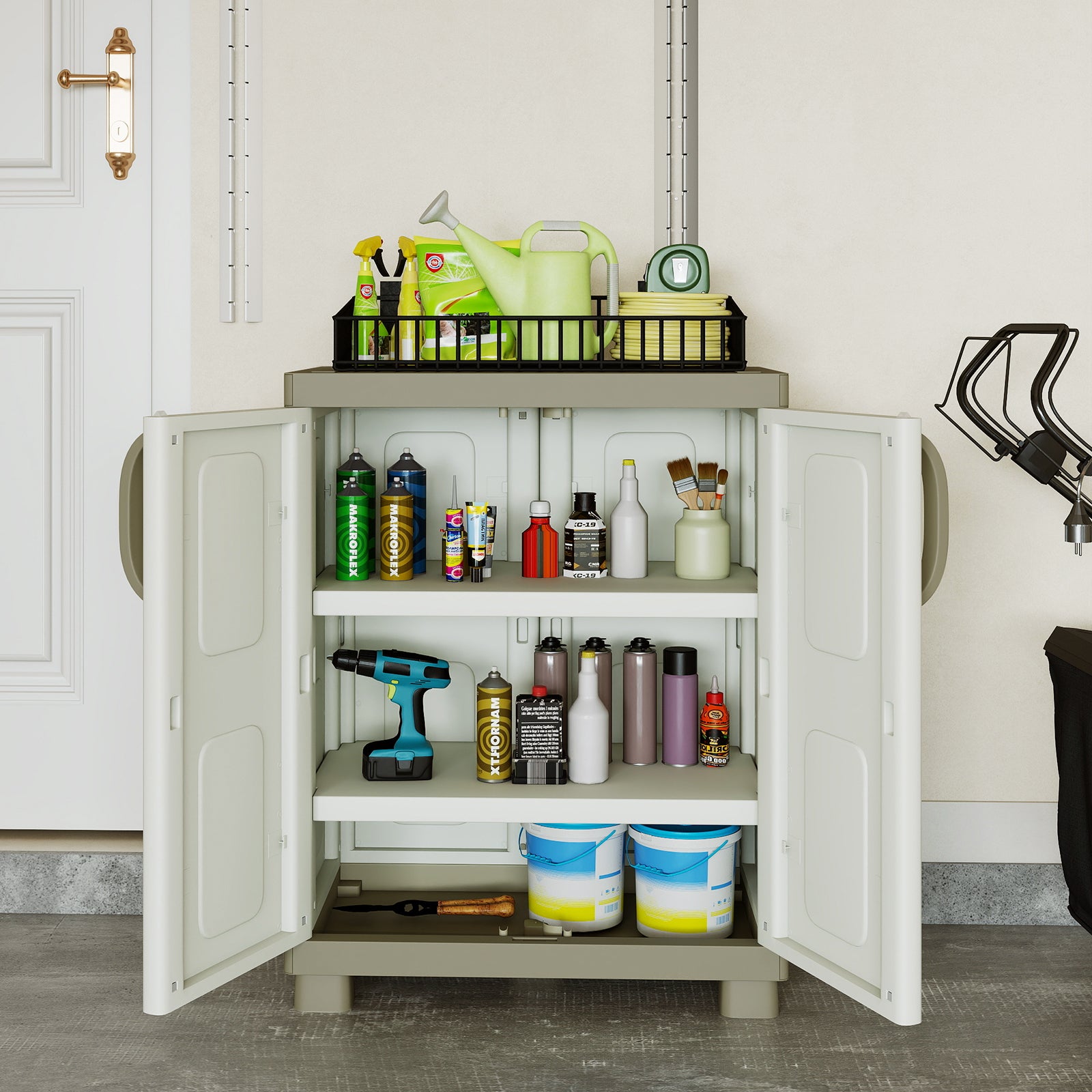 Freestanding Buffet Cabinet, 2 Doors, Adjustable Shelves, Kitchen Garage, Beige Sideboards Cabinets & Buffets at Gallery Canada