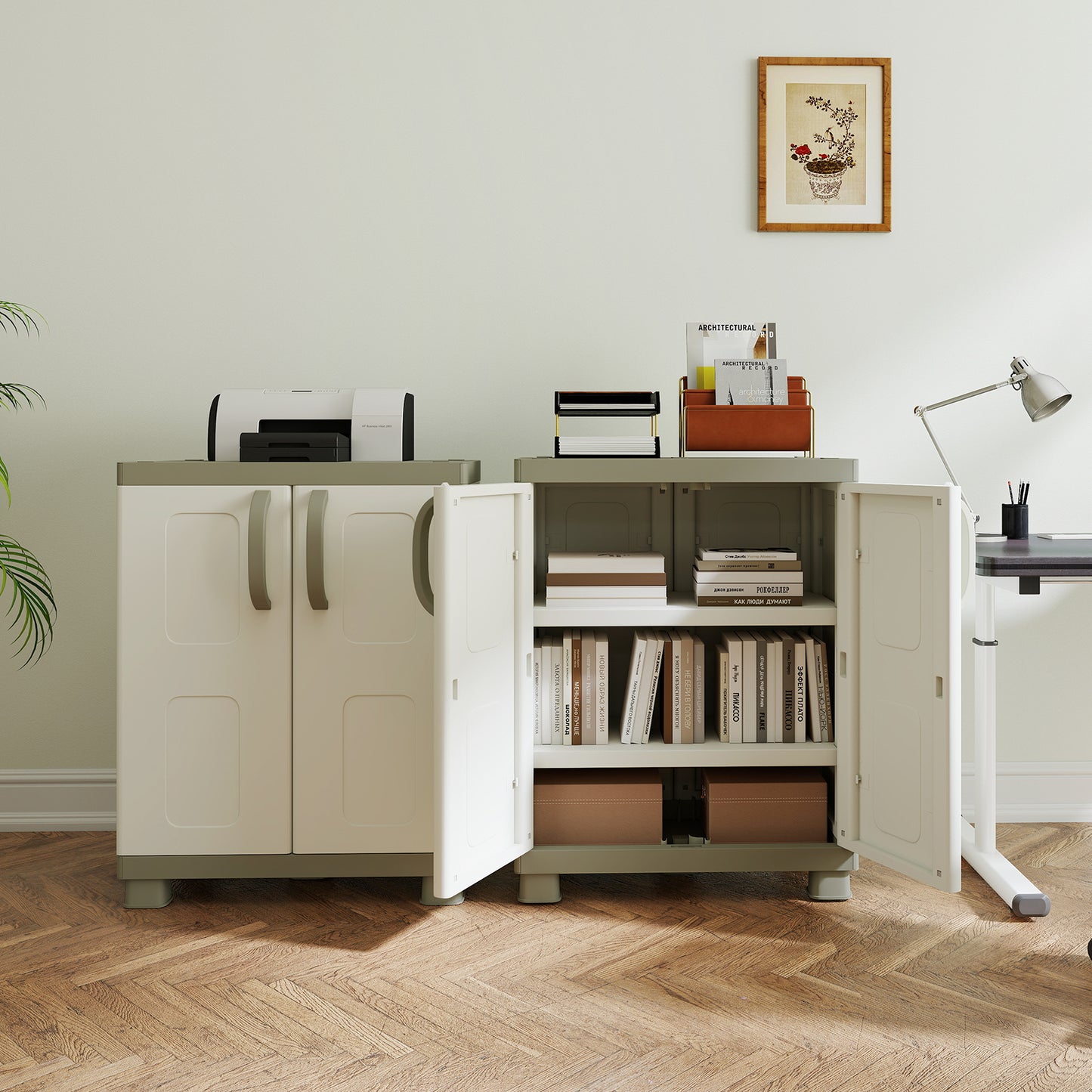 Freestanding Buffet Cabinet, 2 Doors, Adjustable Shelves, Kitchen Garage, Beige Sideboards Cabinets & Buffets at Gallery Canada