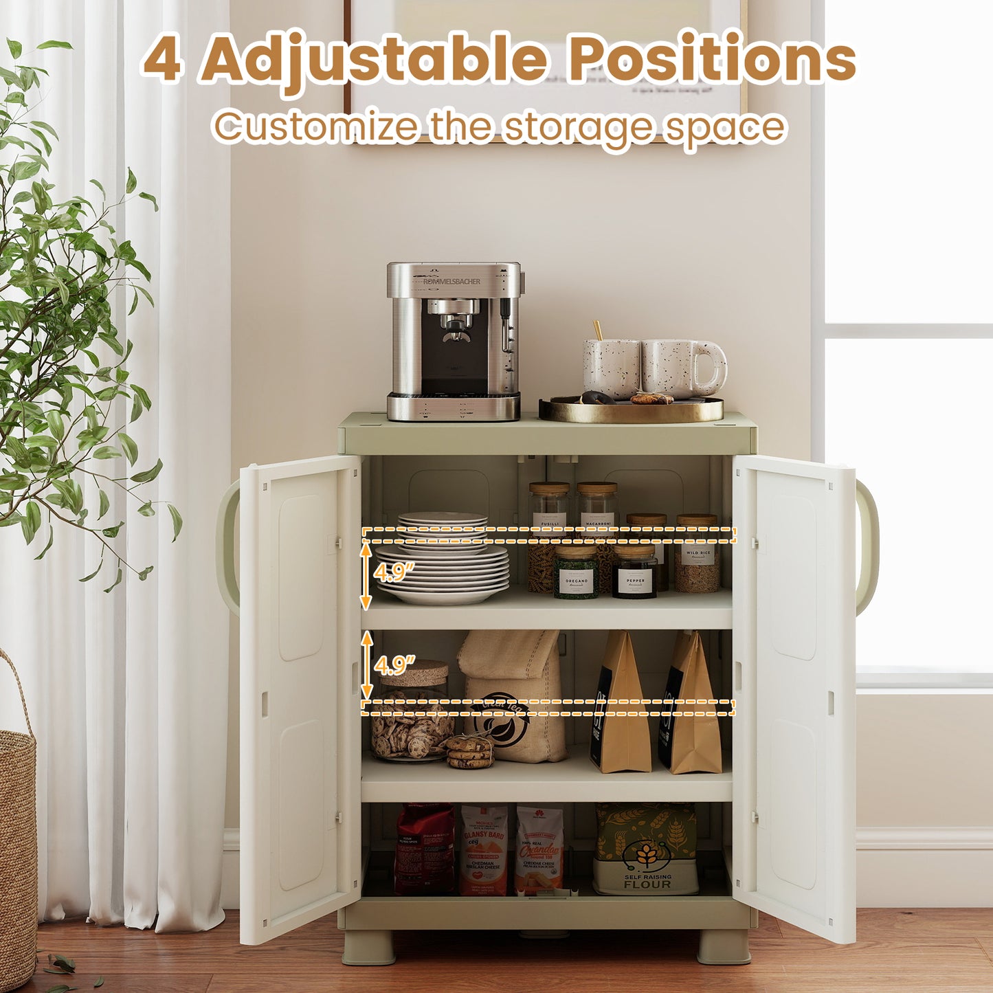 Freestanding Buffet Cabinet, 2 Doors, Adjustable Shelves, Kitchen Garage, Beige Sideboards Cabinets & Buffets at Gallery Canada
