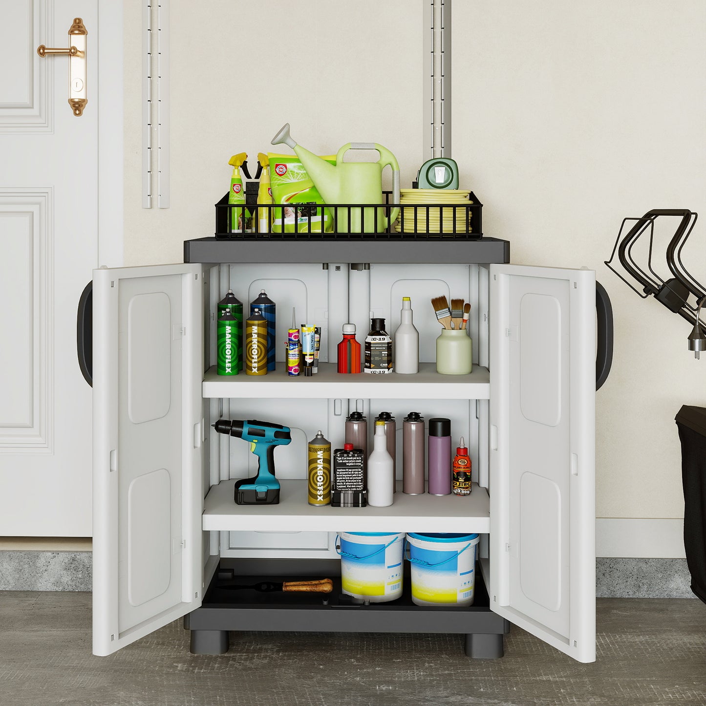 Freestanding Buffet Cabinet, 2 Doors, Adjustable Shelves, Gray Sideboards Cabinets & Buffets at Gallery Canada