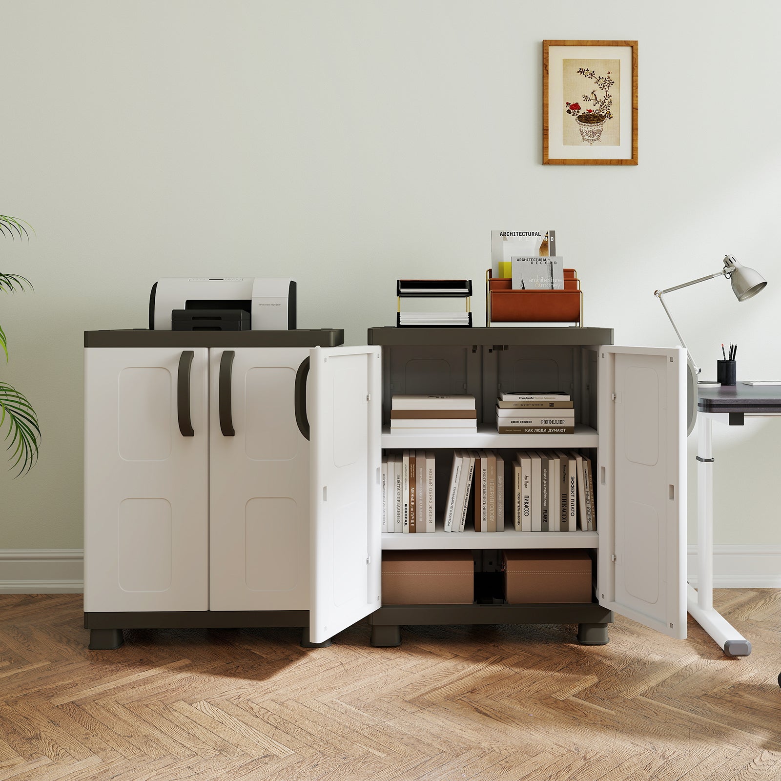 Freestanding Buffet Cabinet, 2 Doors, Adjustable Shelves, Gray Sideboards Cabinets & Buffets at Gallery Canada