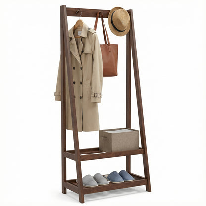 Freestanding Clothes Rack with 3 Hooks and 2 Shelves, Walnut Coat Racks & Hall Trees at Gallery Canada