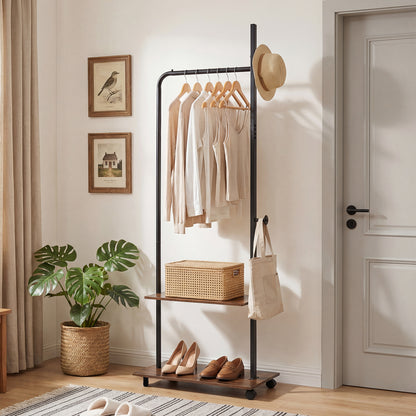 Freestanding Clothing Rack With Wheels, Storage Shelves, Brown Clothing & Closet Storage at Gallery Canada