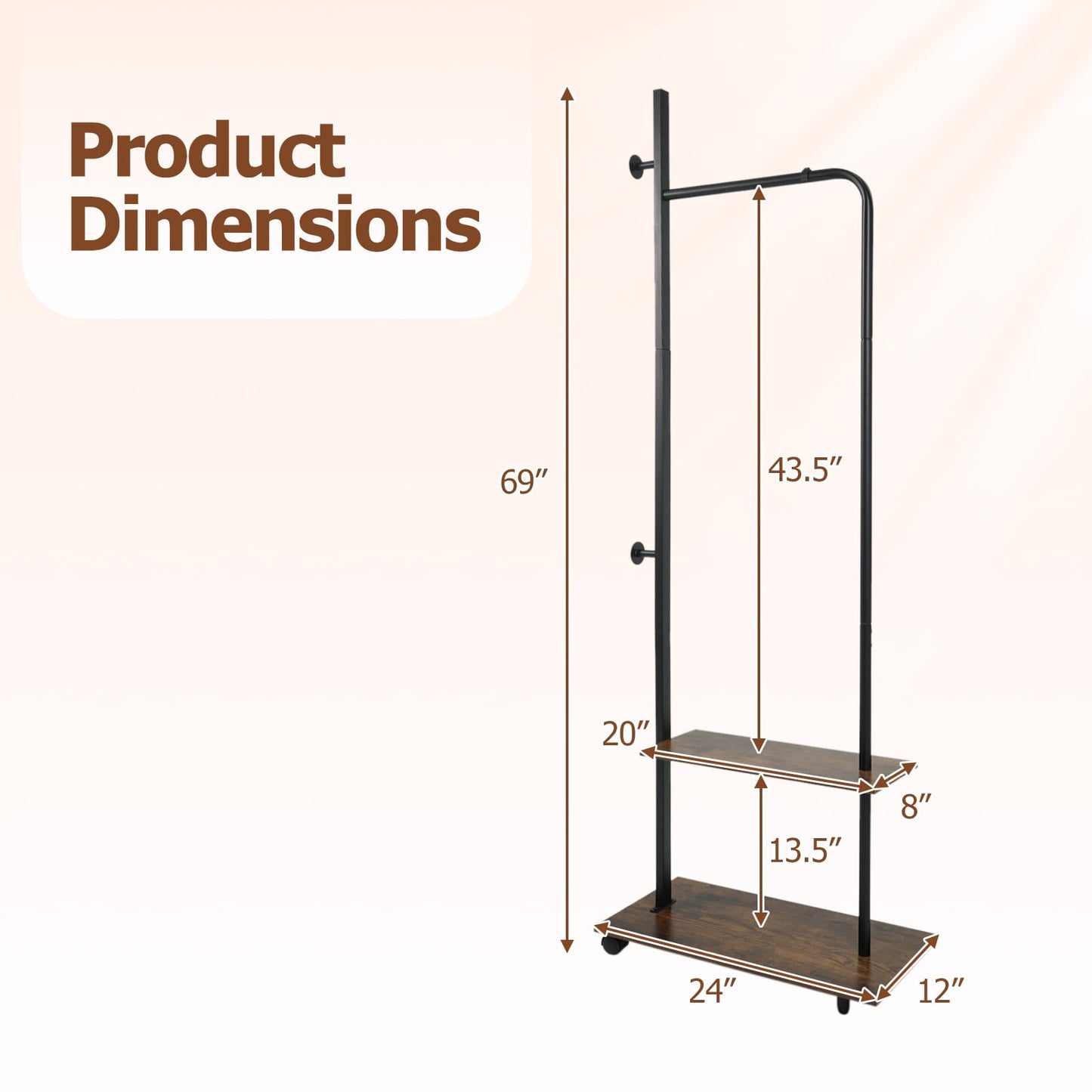 Freestanding Clothing Rack With Wheels, Storage Shelves, Brown Clothing & Closet Storage at Gallery Canada