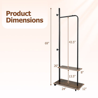 Freestanding Clothing Rack With Wheels, Storage Shelves, Brown Clothing & Closet Storage at Gallery Canada