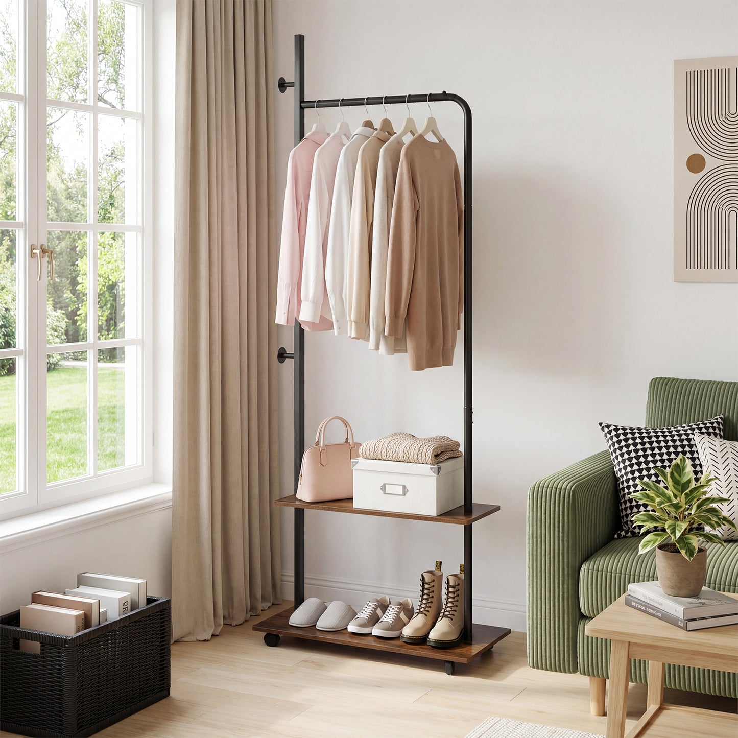 Freestanding Clothing Rack With Wheels, Storage Shelves, Brown Clothing & Closet Storage at Gallery Canada