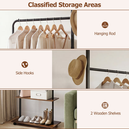 Freestanding Clothing Rack With Wheels, Storage Shelves, Brown Clothing & Closet Storage at Gallery Canada