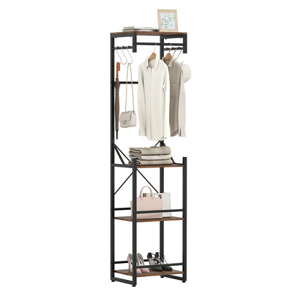 Freestanding Coat Rack, 4 Storage Shelves, 6 Hooks, Brown Coat Racks & Hall Trees at Gallery Canada