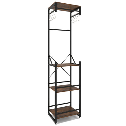 Freestanding Coat Rack, 4 Storage Shelves, 6 Hooks, Brown Coat Racks & Hall Trees at Gallery Canada