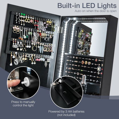 Full Length LED Mirrored Jewelry Armoire, 6 Drawers, Black Jewelry Armoires at Gallery Canada