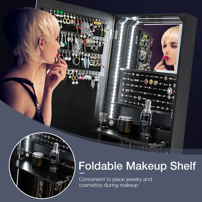 Full Length LED Mirrored Jewelry Armoire, 6 Drawers, Black Jewelry Armoires at Gallery Canada
