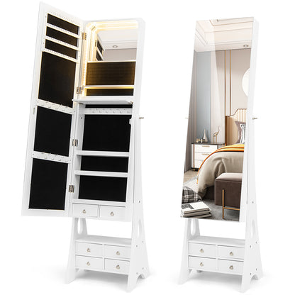 Freestanding Full Length LED Jewelry Armoire, 6 Drawers, White Jewelry Armoires at Gallery Canada