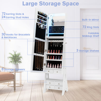 Freestanding Full Length LED Jewelry Armoire, 6 Drawers, White Jewelry Armoires at Gallery Canada