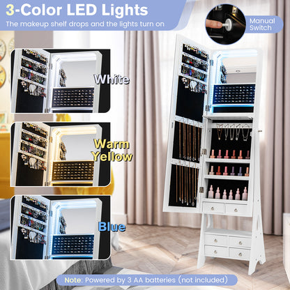 Freestanding Full Length LED Jewelry Armoire, 6 Drawers, White Jewelry Armoires at Gallery Canada