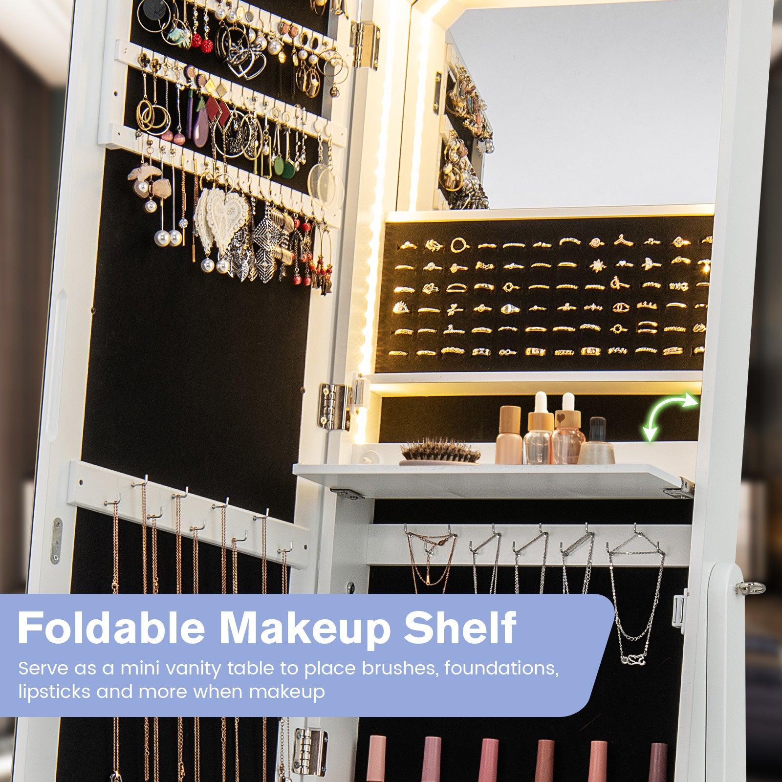 Freestanding Full Length LED Jewelry Armoire, 6 Drawers, White Jewelry Armoires at Gallery Canada