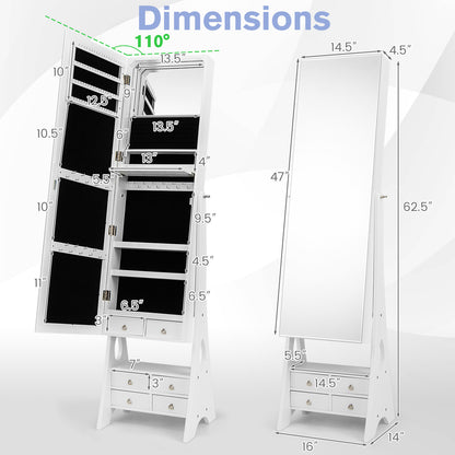 Freestanding Full Length LED Jewelry Armoire, 6 Drawers, White Jewelry Armoires at Gallery Canada
