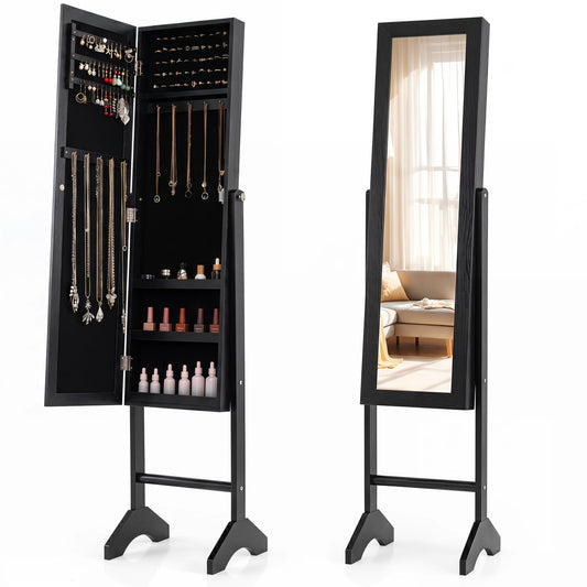 Freestanding Jewelry Armoire with Velvet Lining and Full Length Mirror, Black Jewelry Armoires Black at Gallery Canada