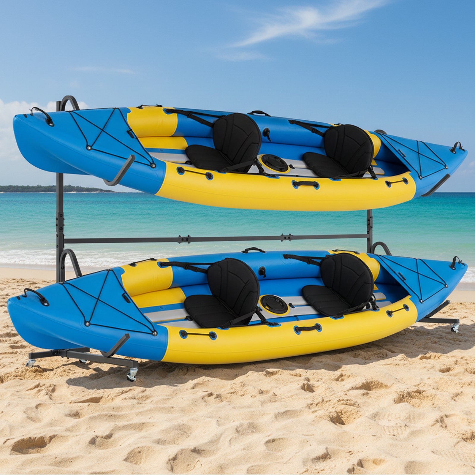 Freestanding Kayak Storage Rack with 6 Lockable Wheels, Black Surfing at Gallery Canada