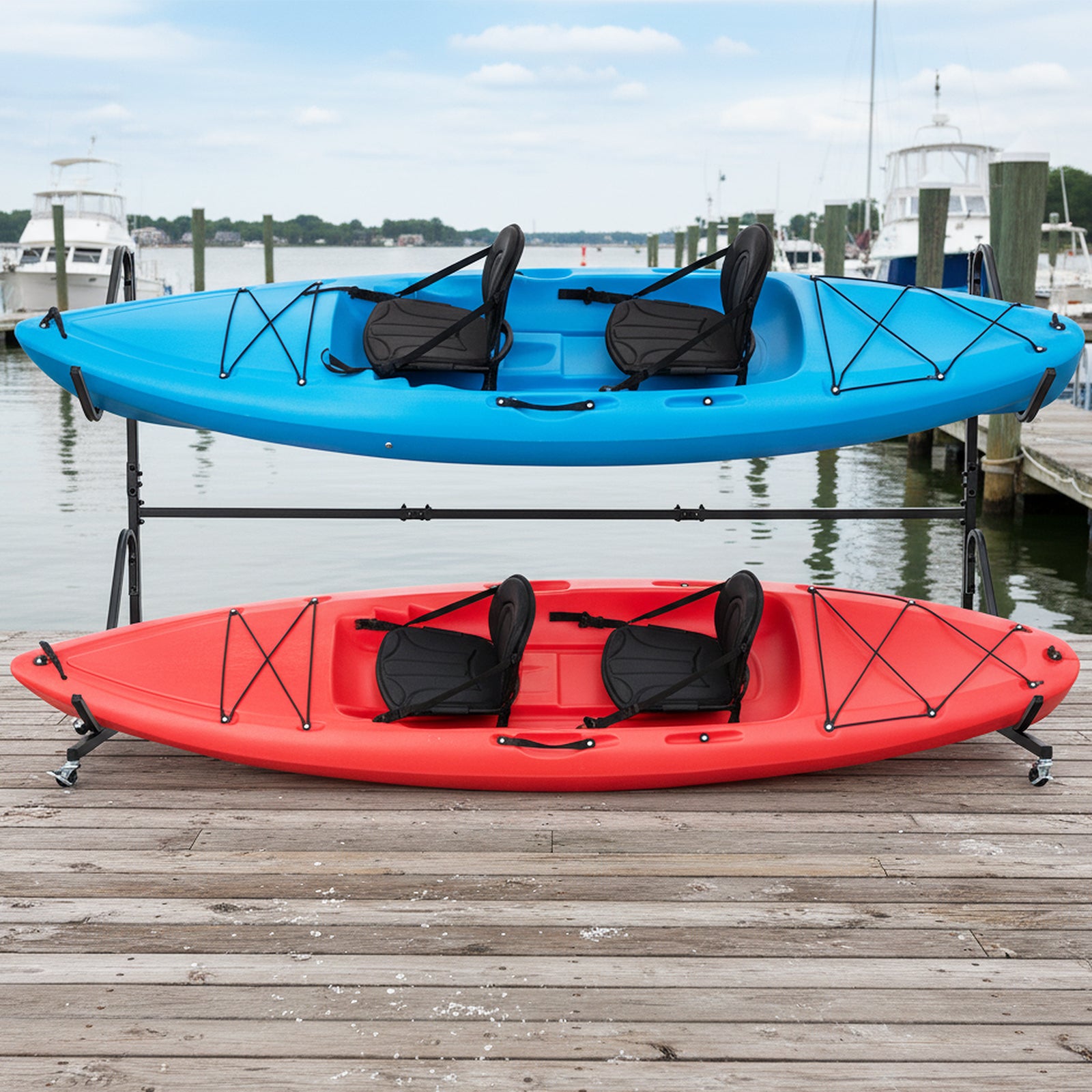 Freestanding Kayak Storage Rack with 6 Lockable Wheels, Black Surfing at Gallery Canada
