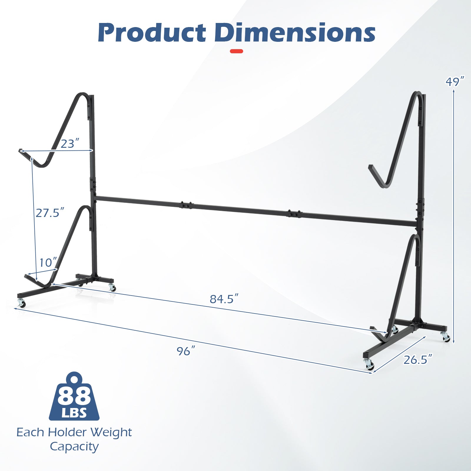 Freestanding Kayak Storage Rack with 6 Lockable Wheels, Black Surfing at Gallery Canada