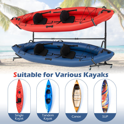 Freestanding Kayak Storage Rack with 6 Lockable Wheels, Black Surfing at Gallery Canada