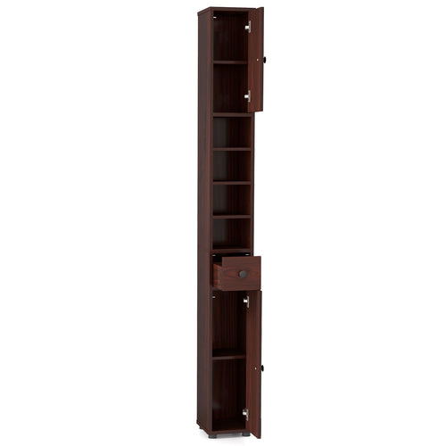 Slim Bathroom Cabinet With Drawer, Adjustable Shelves, Brown