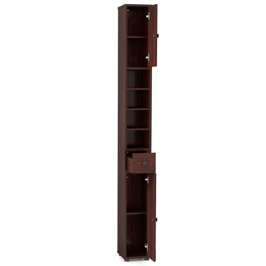 Freestanding Slim Bathroom Cabinet with Drawer and Adjustable Shelves, Brown Floor Cabinets Brown at Gallery Canada