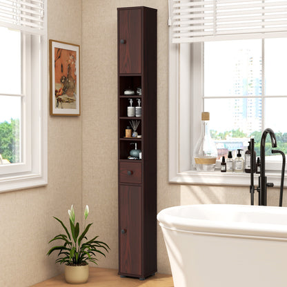 Freestanding Slim Bathroom Cabinet with Drawer and Adjustable Shelves, Brown Floor Cabinets at Gallery Canada