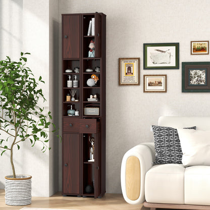 Freestanding Slim Bathroom Cabinet with Drawer and Adjustable Shelves, Brown Floor Cabinets at Gallery Canada