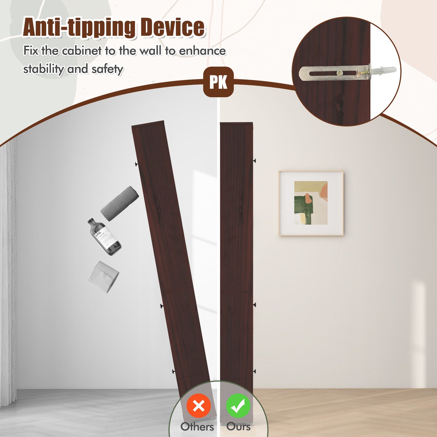 Freestanding Slim Bathroom Cabinet with Drawer and Adjustable Shelves, Brown Floor Cabinets at Gallery Canada