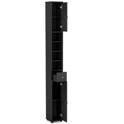 Freestanding Slim Bathroom Cabinet with Drawer and Adjustable Shelves, Black Floor Cabinets Black at Gallery Canada