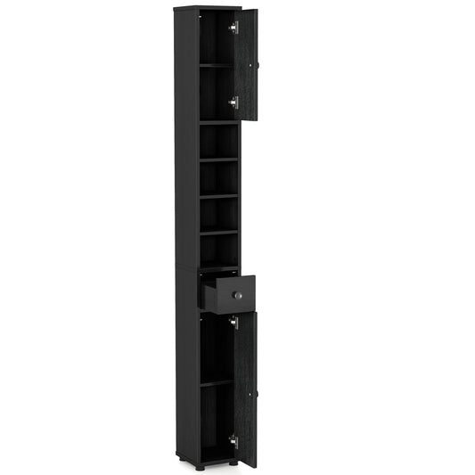 Freestanding Slim Bathroom Cabinet with Drawer and Adjustable Shelves, Black Floor Cabinets Black at Gallery Canada