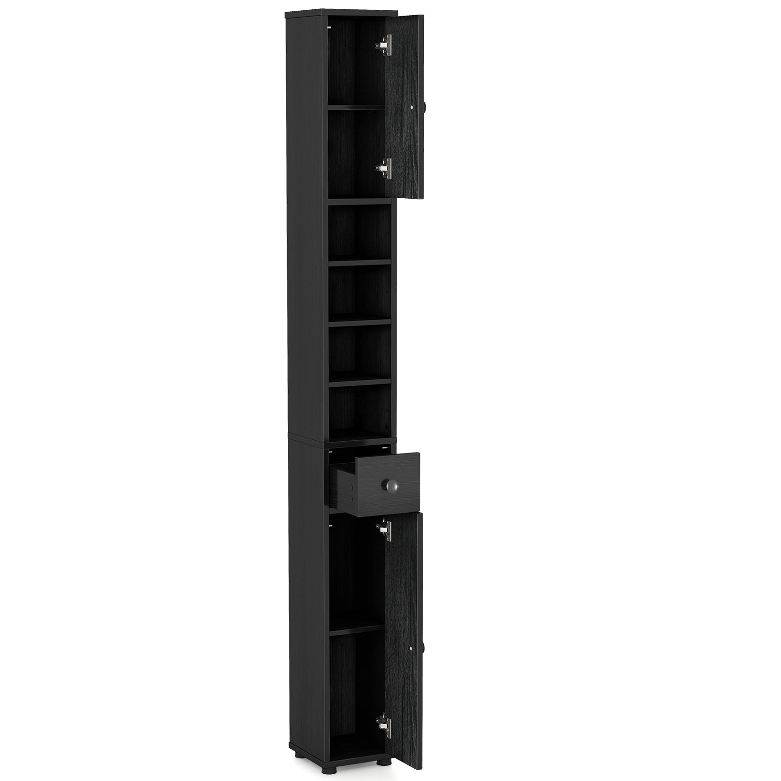 Freestanding Slim Bathroom Cabinet with Drawer and Adjustable Shelves, Black Floor Cabinets at Gallery Canada
