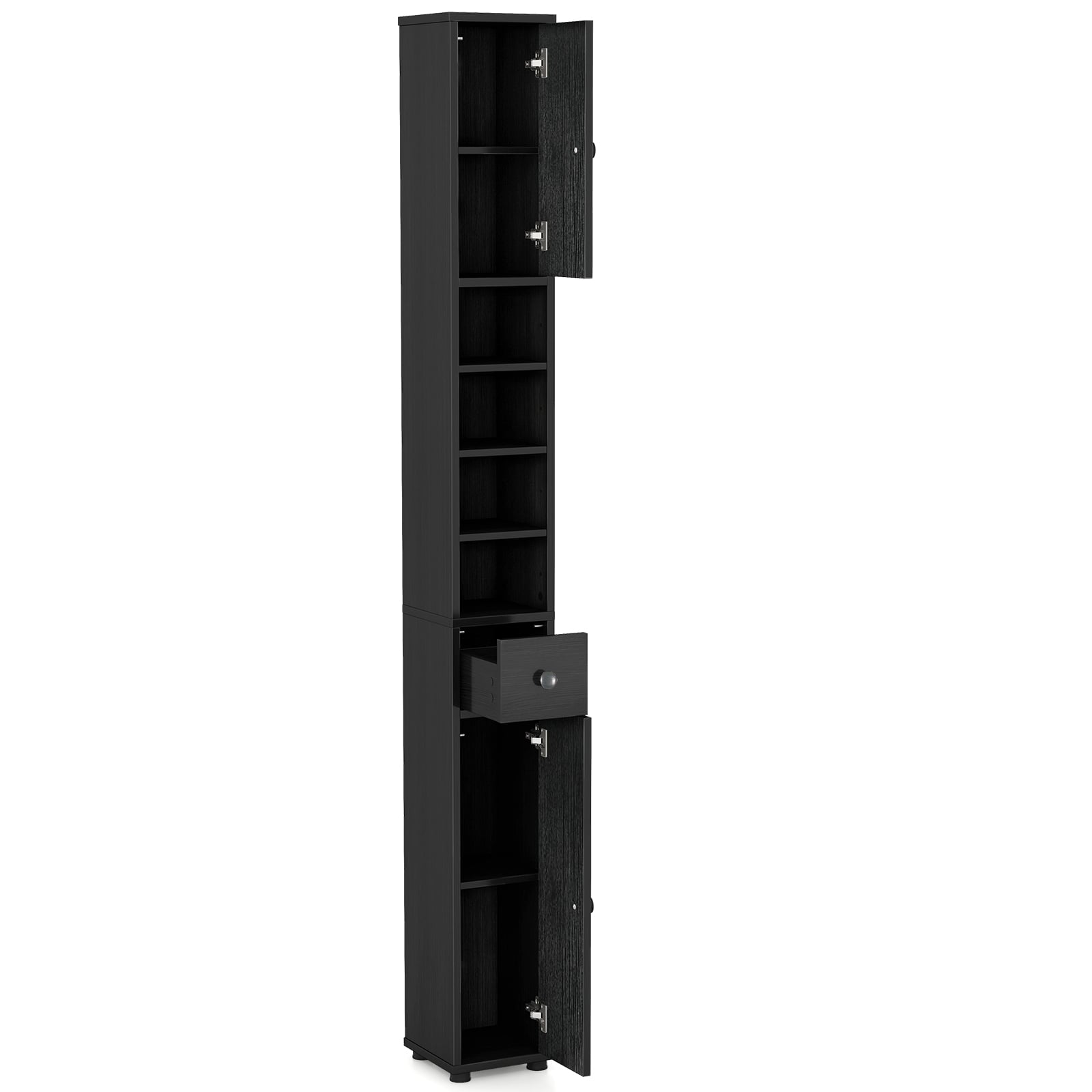 Slim Bathroom Cabinet With Drawer, Adjustable Shelves, Black Floor Cabinets at Gallery Canada