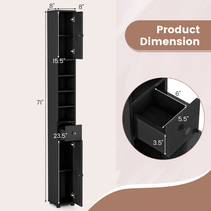 Freestanding Slim Bathroom Cabinet with Drawer and Adjustable Shelves, Black Floor Cabinets at Gallery Canada