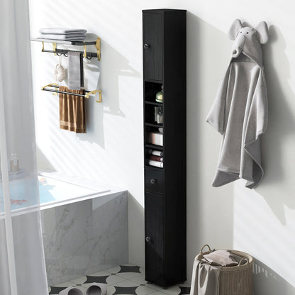 Freestanding Slim Bathroom Cabinet with Drawer and Adjustable Shelves, Black Floor Cabinets at Gallery Canada