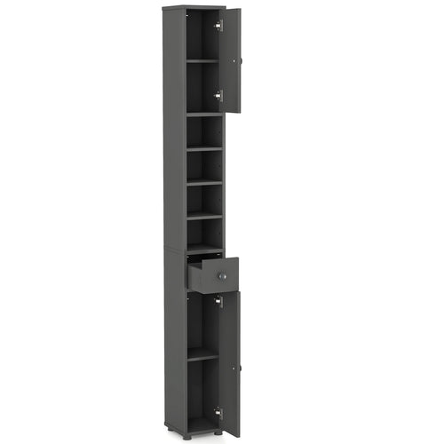 Slim Bathroom Cabinet With Drawer, Adjustable Shelves, Gray