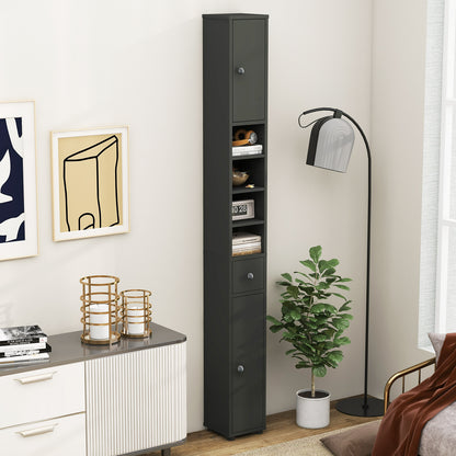 Freestanding Slim Bathroom Cabinet with Drawer and Adjustable Shelves, Gray Floor Cabinets at Gallery Canada