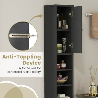 Freestanding Slim Bathroom Cabinet with Drawer and Adjustable Shelves, Gray Floor Cabinets at Gallery Canada