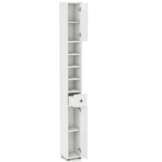 Freestanding Slim Bathroom Cabinet, Drawer, Adjustable Shelves, White Floor Cabinets White at Gallery Canada