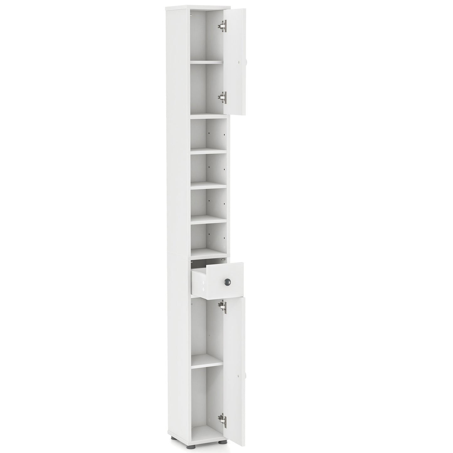 Freestanding Slim Bathroom Cabinet, Drawer, Adjustable Shelves, White Floor Cabinets White at Gallery Canada