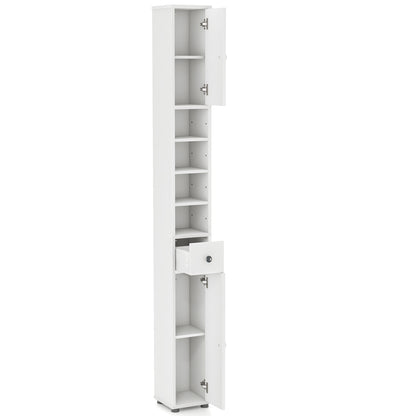 Freestanding Slim Bathroom Cabinet, Drawer, Adjustable Shelves, White Floor Cabinets White at Gallery Canada