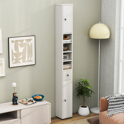 Freestanding Slim Bathroom Cabinet with Drawer and Adjustable Shelves, White Floor Cabinets at Gallery Canada