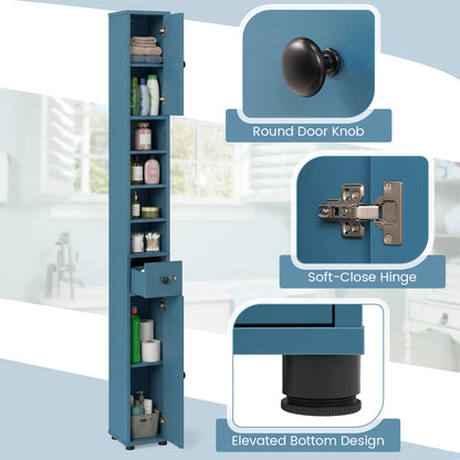 Slim Bathroom Cabinet With Drawer, Adjustable Shelves, Blue Floor Cabinets at Gallery Canada