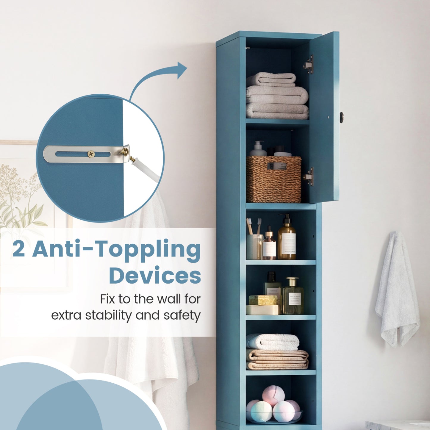 Slim Bathroom Cabinet With Drawer, Adjustable Shelves, Blue Floor Cabinets at Gallery Canada