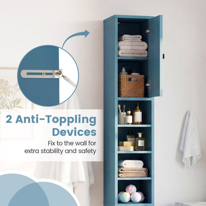 Slim Bathroom Cabinet With Drawer, Adjustable Shelves, Blue Floor Cabinets at Gallery Canada