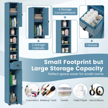 Slim Bathroom Cabinet With Drawer, Adjustable Shelves, Blue Floor Cabinets at Gallery Canada